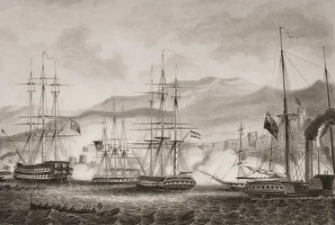 Ataque a Sidón por el Comodoro Charles Napier, septiembre de 1840, ilustración de 